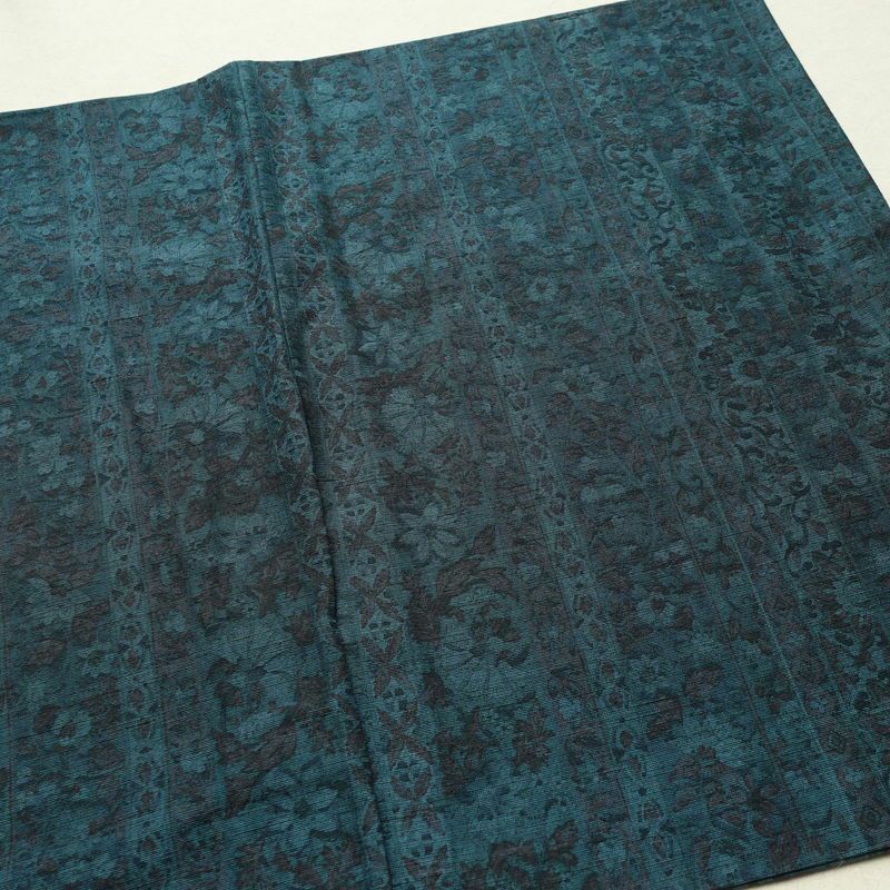 単衣 紬 良品 正絹 花柄 単衣仕立て 胴抜き 身丈161cm 裄丈65cm 一部しつけ糸付き 着物 青・紺_画像13