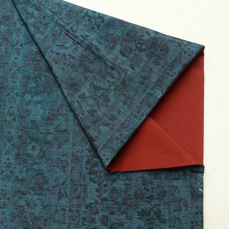 単衣 紬 良品 正絹 花柄 単衣仕立て 胴抜き 身丈161cm 裄丈65cm 一部しつけ糸付き 着物 青・紺_画像14