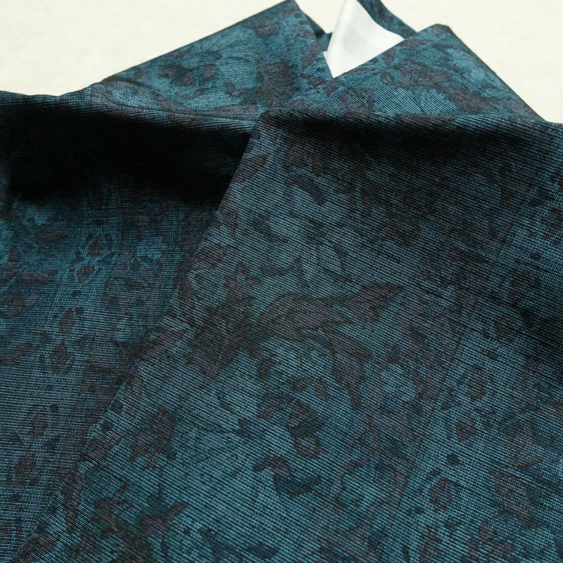 単衣 紬 良品 正絹 花柄 単衣仕立て 胴抜き 身丈161cm 裄丈65cm 一部しつけ糸付き 着物 青・紺_画像17