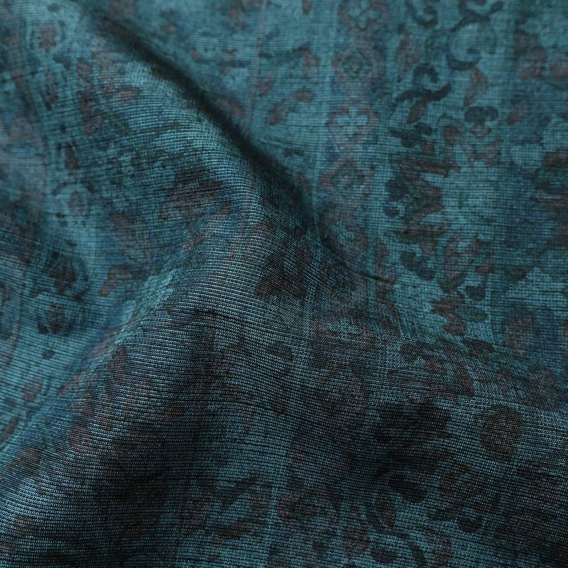 単衣 紬 良品 正絹 花柄 単衣仕立て 胴抜き 身丈161cm 裄丈65cm 一部しつけ糸付き 着物 青・紺_画像21