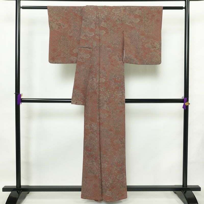 小紋 縮緬 正絹 人物・動物柄 袷仕立て 身丈159cm 裄丈64cm 着物 ピンク_画像2