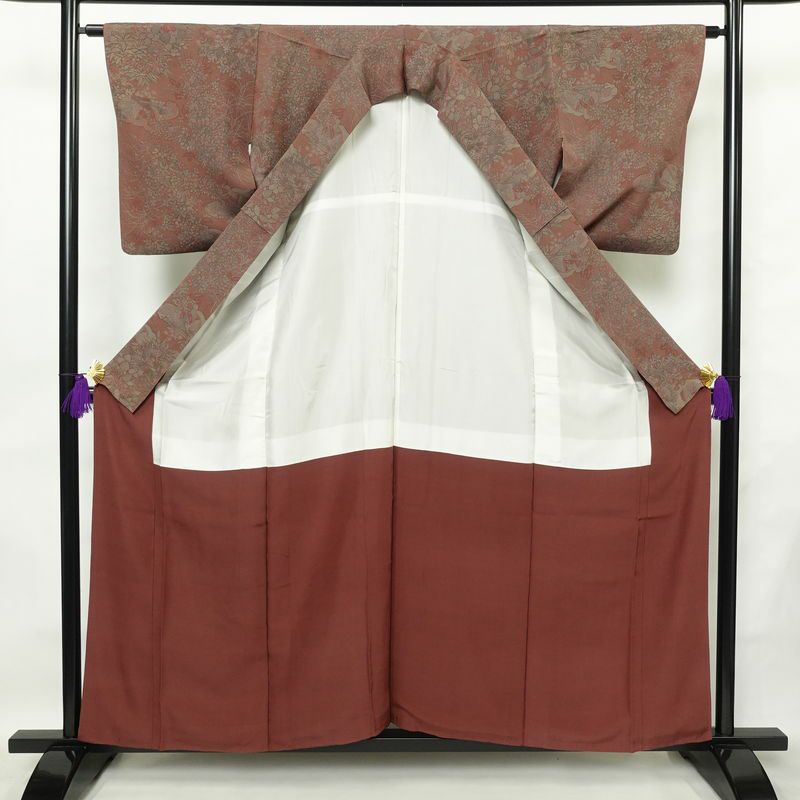 小紋 縮緬 正絹 人物・動物柄 袷仕立て 身丈159cm 裄丈64cm 着物 ピンク_画像3