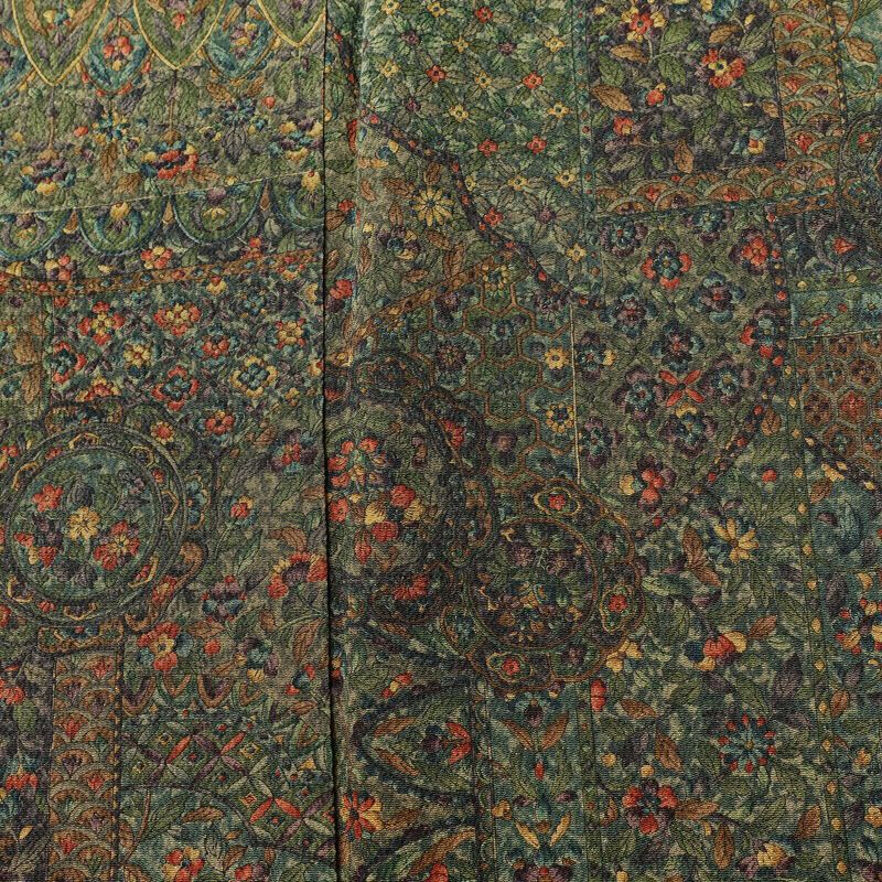 小紋 良品 縮緬 総柄 正絹 木の葉・植物柄 袷仕立て 身丈158cm 裄丈65cm 着物 緑・うぐいす色_画像6