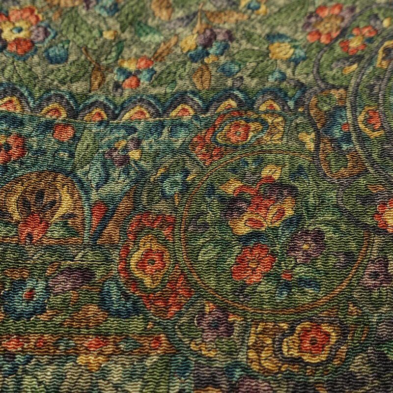 小紋 良品 縮緬 総柄 正絹 木の葉・植物柄 袷仕立て 身丈158cm 裄丈65cm 着物 緑・うぐいす色_画像8