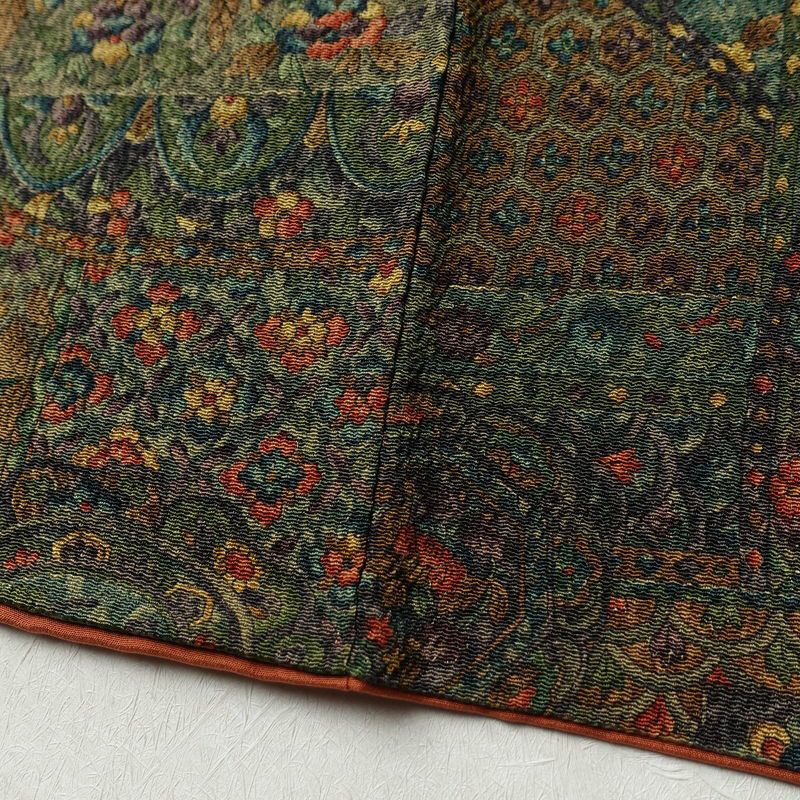 小紋 良品 縮緬 総柄 正絹 木の葉・植物柄 袷仕立て 身丈158cm 裄丈65cm 着物 緑・うぐいす色_画像11