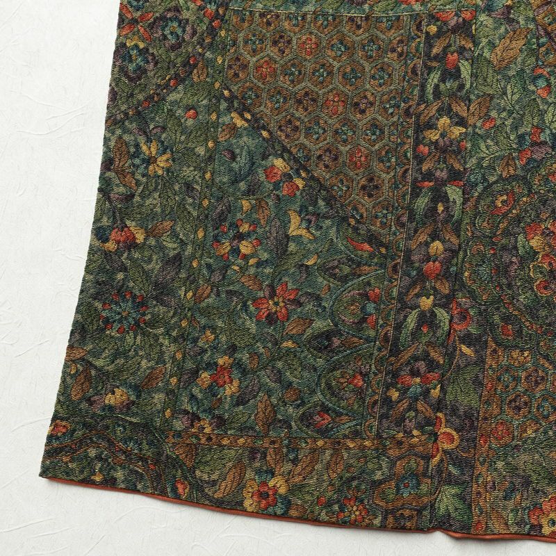 小紋 良品 縮緬 総柄 正絹 木の葉・植物柄 袷仕立て 身丈158cm 裄丈65cm 着物 緑・うぐいす色_画像12