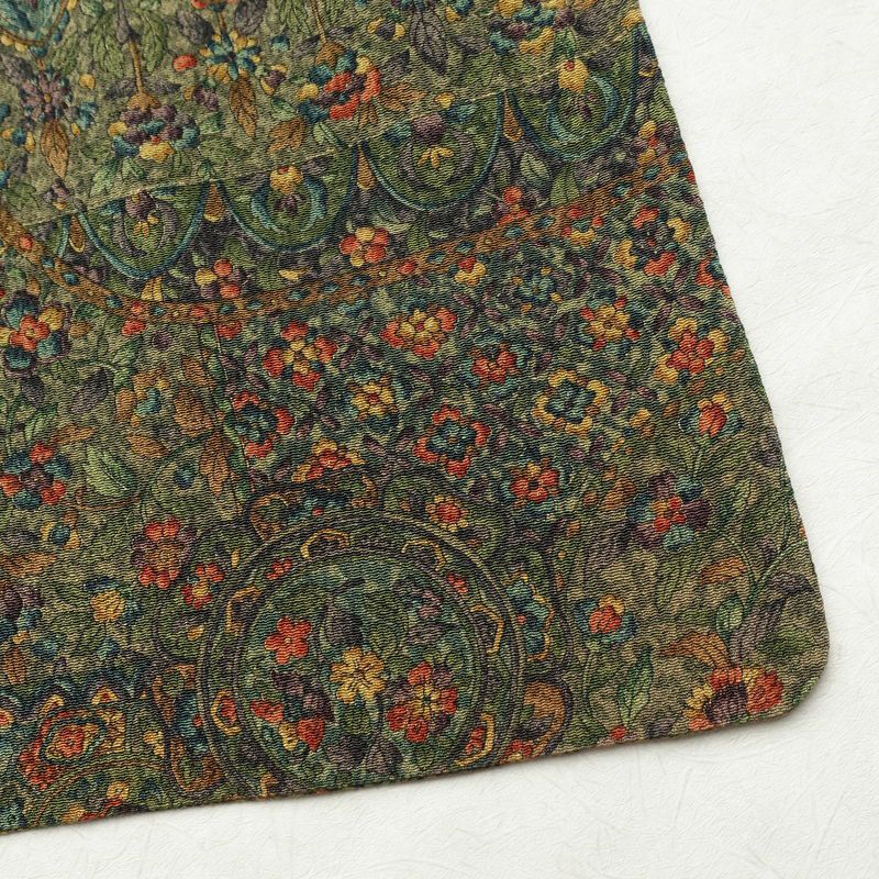 小紋 良品 縮緬 総柄 正絹 木の葉・植物柄 袷仕立て 身丈158cm 裄丈65cm 着物 緑・うぐいす色_画像15