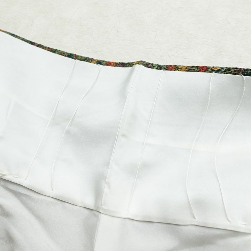 小紋 良品 縮緬 総柄 正絹 木の葉・植物柄 袷仕立て 身丈158cm 裄丈65cm 着物 緑・うぐいす色_画像19