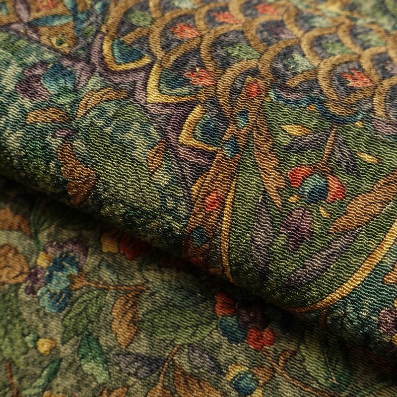 小紋 良品 縮緬 総柄 正絹 木の葉・植物柄 袷仕立て 身丈158cm 裄丈65cm 着物 緑・うぐいす色_画像20