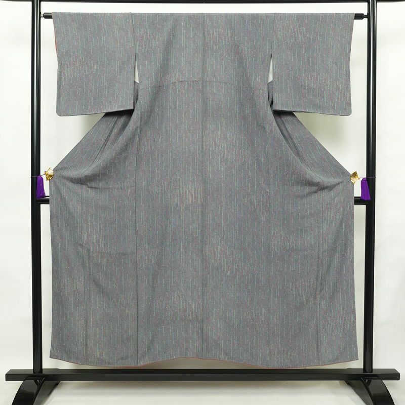 小紋 縮緬 正絹 幾何学柄・抽象柄 袷仕立て 身丈153cm 裄丈63cm 着物 青・紺_画像1