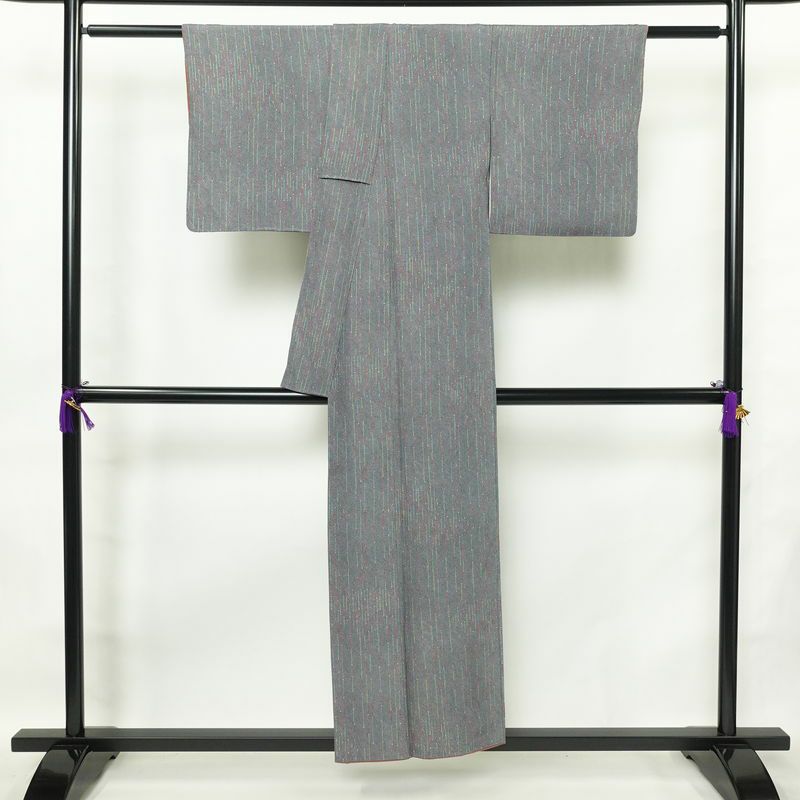 小紋 縮緬 正絹 幾何学柄・抽象柄 袷仕立て 身丈153cm 裄丈63cm 着物 青・紺_画像2