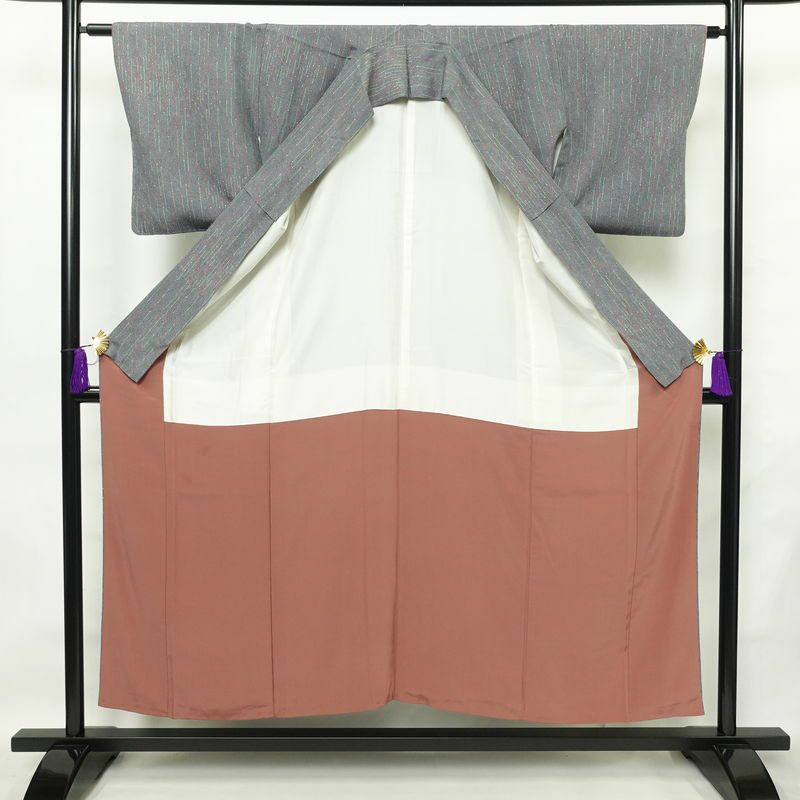 小紋 縮緬 正絹 幾何学柄・抽象柄 袷仕立て 身丈153cm 裄丈63cm 着物 青・紺_画像3