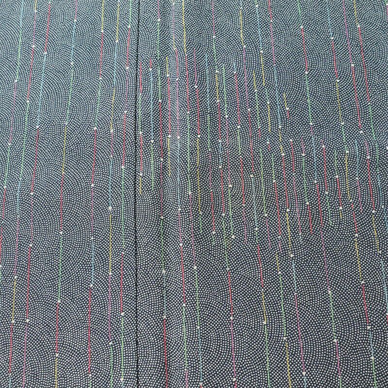 小紋 縮緬 正絹 幾何学柄・抽象柄 袷仕立て 身丈153cm 裄丈63cm 着物 青・紺_画像6
