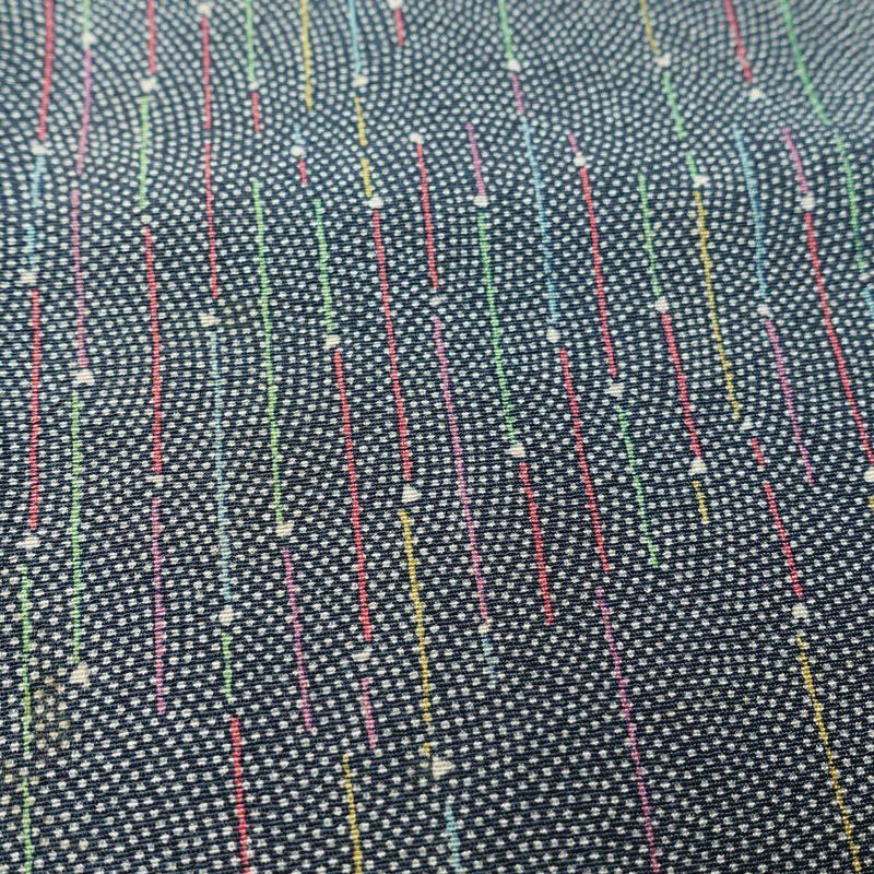小紋 縮緬 正絹 幾何学柄・抽象柄 袷仕立て 身丈153cm 裄丈63cm 着物 青・紺_画像7