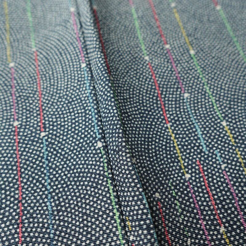 小紋 縮緬 正絹 幾何学柄・抽象柄 袷仕立て 身丈153cm 裄丈63cm 着物 青・紺_画像8