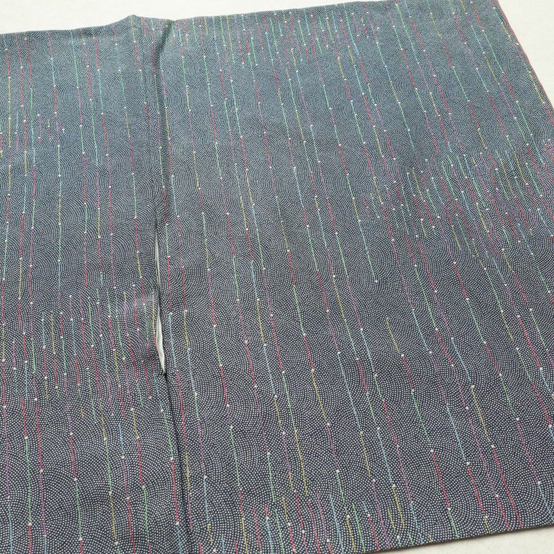 小紋 縮緬 正絹 幾何学柄・抽象柄 袷仕立て 身丈153cm 裄丈63cm 着物 青・紺_画像9