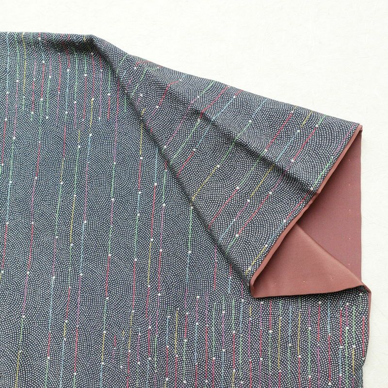 小紋 縮緬 正絹 幾何学柄・抽象柄 袷仕立て 身丈153cm 裄丈63cm 着物 青・紺_画像10