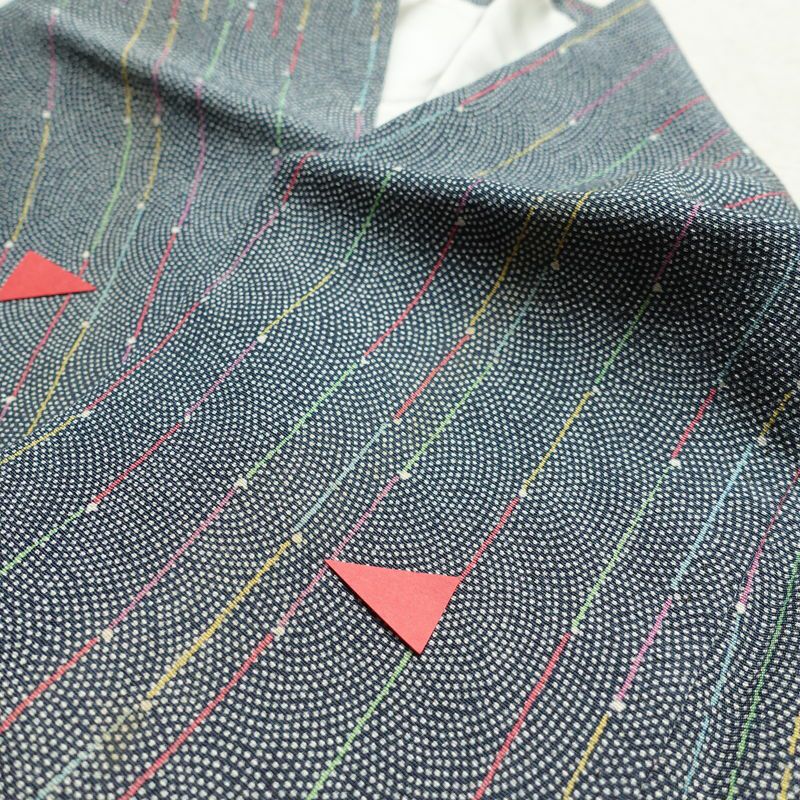 小紋 縮緬 正絹 幾何学柄・抽象柄 袷仕立て 身丈153cm 裄丈63cm 着物 青・紺_画像12