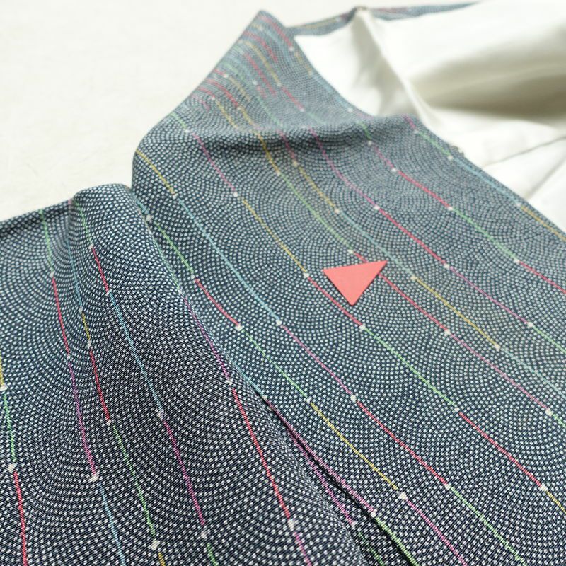 小紋 縮緬 正絹 幾何学柄・抽象柄 袷仕立て 身丈153cm 裄丈63cm 着物 青・紺_画像13