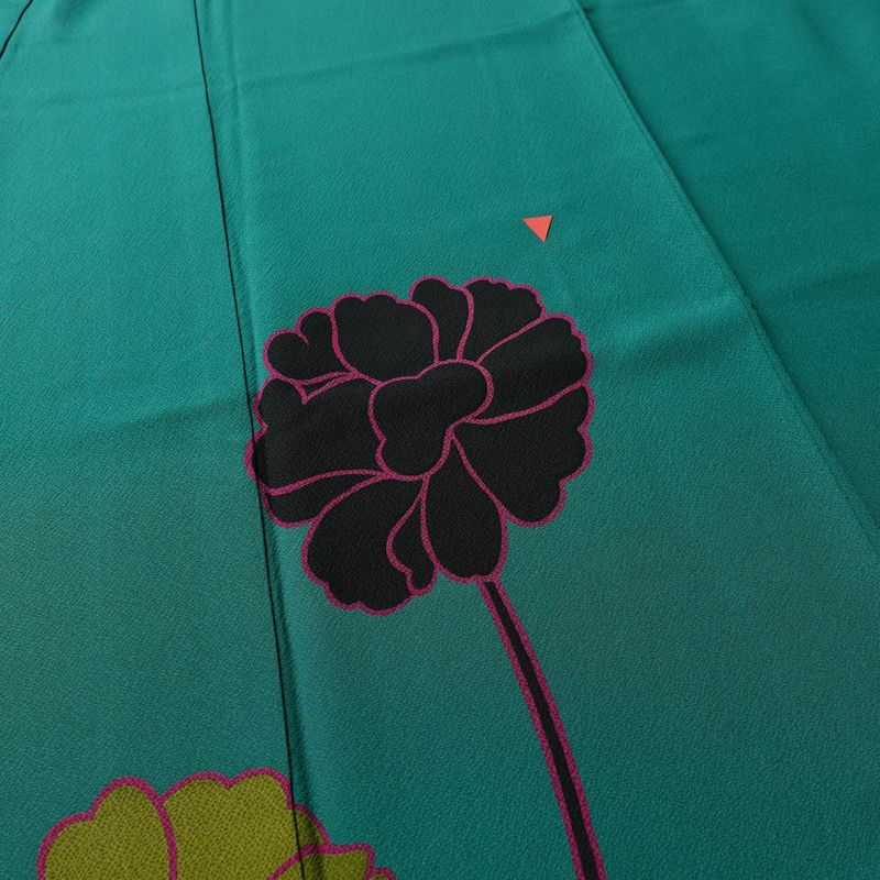 振袖 落款入り 草野一騎 縮緬 正絹 花柄 袷仕立て 身丈168cm 裄丈70.5cm フォーマル 二十歳 着物 緑・うぐいす色_画像6