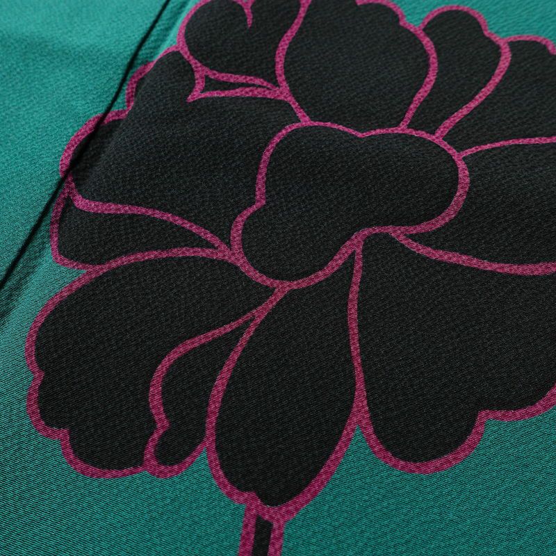 振袖 落款入り 草野一騎 縮緬 正絹 花柄 袷仕立て 身丈168cm 裄丈70.5cm フォーマル 二十歳 着物 緑・うぐいす色_画像8