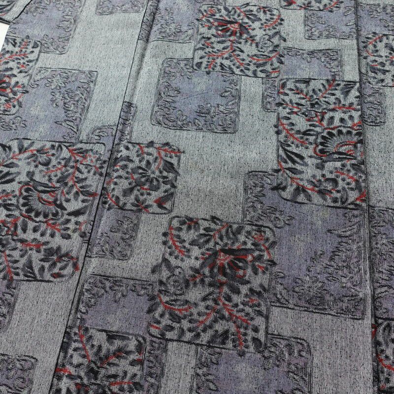 紬 正絹 木の葉・植物柄 袷仕立て 身丈159cm 裄丈66cm 着物 グレー_画像5