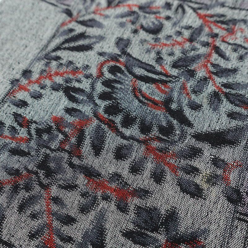 紬 正絹 木の葉・植物柄 袷仕立て 身丈159cm 裄丈66cm 着物 グレー_画像7