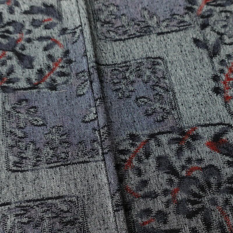 紬 正絹 木の葉・植物柄 袷仕立て 身丈159cm 裄丈66cm 着物 グレー_画像8