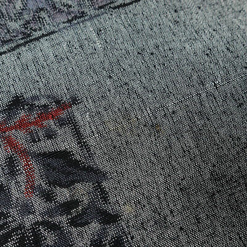 紬 正絹 木の葉・植物柄 袷仕立て 身丈159cm 裄丈66cm 着物 グレー_画像11