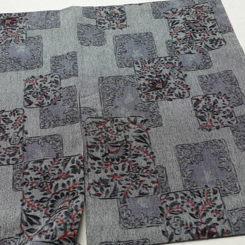 紬 正絹 木の葉・植物柄 袷仕立て 身丈159cm 裄丈66cm 着物 グレー_画像13