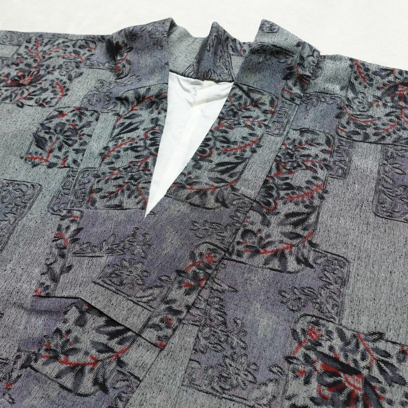 紬 正絹 木の葉・植物柄 袷仕立て 身丈159cm 裄丈66cm 着物 グレー_画像14