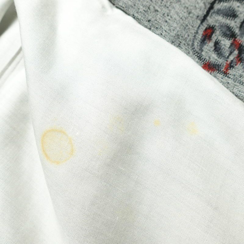 紬 正絹 木の葉・植物柄 袷仕立て 身丈159cm 裄丈66cm 着物 グレー_画像19