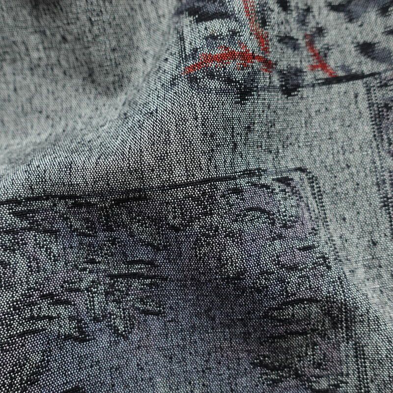 紬 正絹 木の葉・植物柄 袷仕立て 身丈159cm 裄丈66cm 着物 グレー_画像21