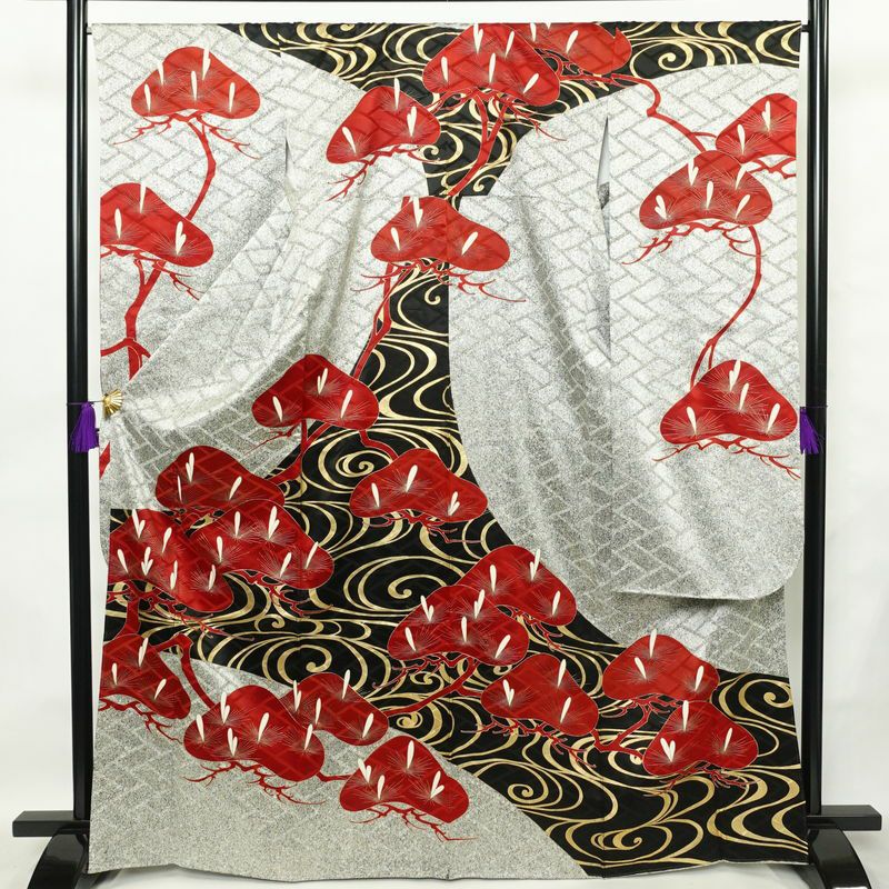 振袖 正絹 袷仕立て 身丈167cm 裄丈67cm 箔 金彩 フォーマル 着物 二十歳 グレー_画像1