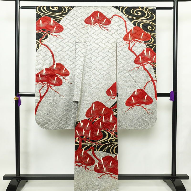 振袖 正絹 袷仕立て 身丈167cm 裄丈67cm 箔 金彩 フォーマル 着物 二十歳 グレー_画像2