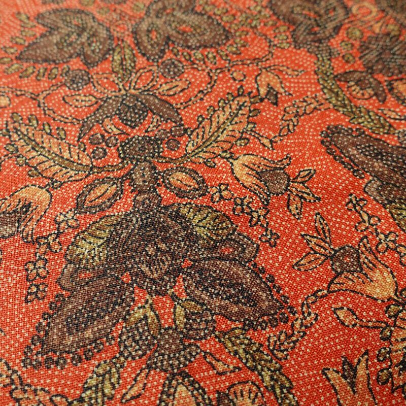 小紋 良品 紬地 しつけ糸付き 正絹 木の葉・植物柄 袷仕立て 身丈155.5cm 裄丈63cm 着物 橙_画像8