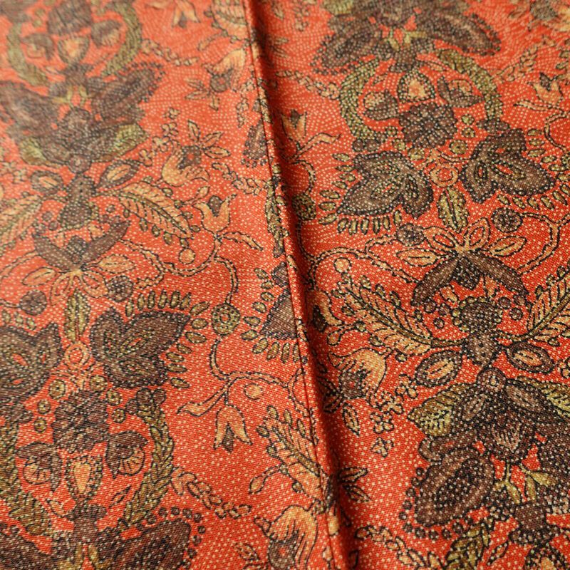 小紋 良品 紬地 しつけ糸付き 正絹 木の葉・植物柄 袷仕立て 身丈155.5cm 裄丈63cm 着物 橙_画像10