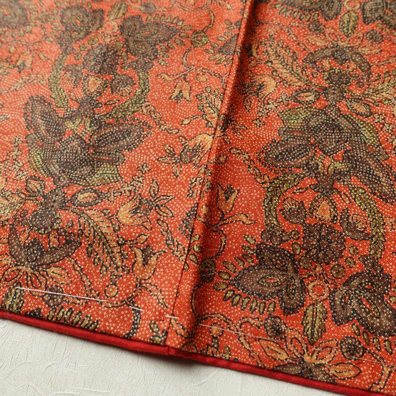 小紋 良品 紬地 しつけ糸付き 正絹 木の葉・植物柄 袷仕立て 身丈155.5cm 裄丈63cm 着物 橙_画像11