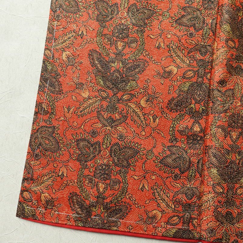 小紋 良品 紬地 しつけ糸付き 正絹 木の葉・植物柄 袷仕立て 身丈155.5cm 裄丈63cm 着物 橙_画像12
