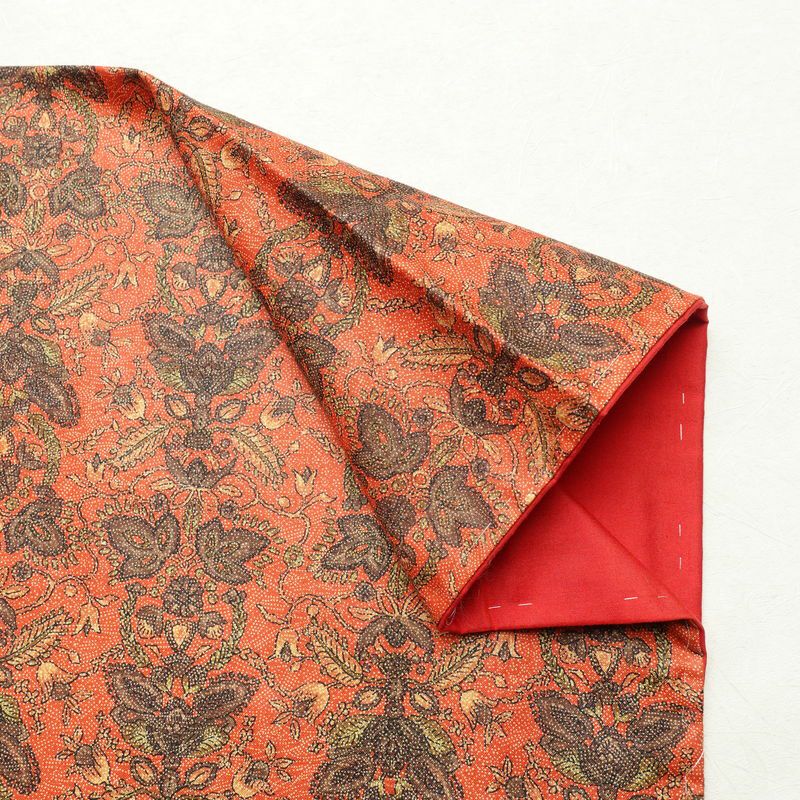 小紋 良品 紬地 しつけ糸付き 正絹 木の葉・植物柄 袷仕立て 身丈155.5cm 裄丈63cm 着物 橙_画像14