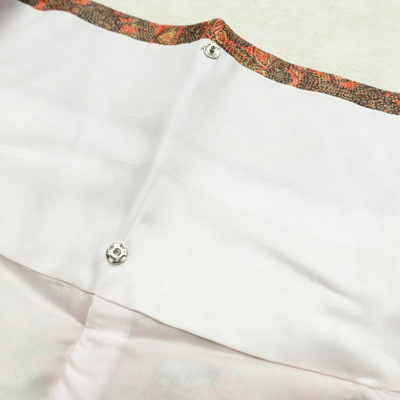 小紋 良品 紬地 しつけ糸付き 正絹 木の葉・植物柄 袷仕立て 身丈155.5cm 裄丈63cm 着物 橙_画像19