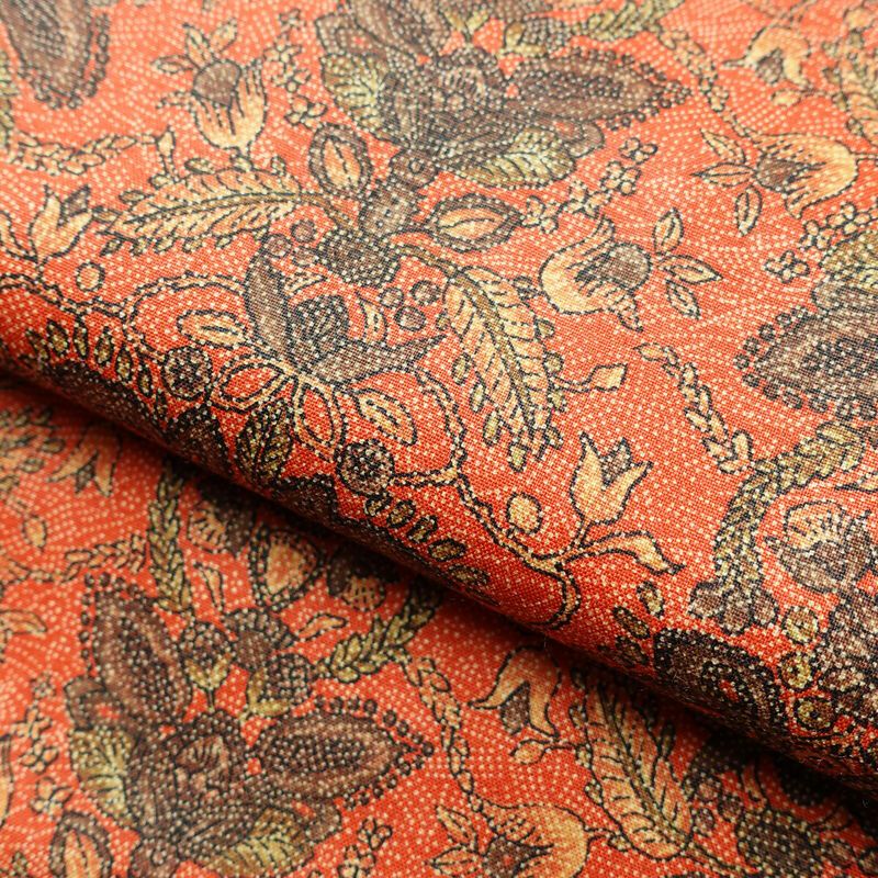 小紋 良品 紬地 しつけ糸付き 正絹 木の葉・植物柄 袷仕立て 身丈155.5cm 裄丈63cm 着物 橙_画像20