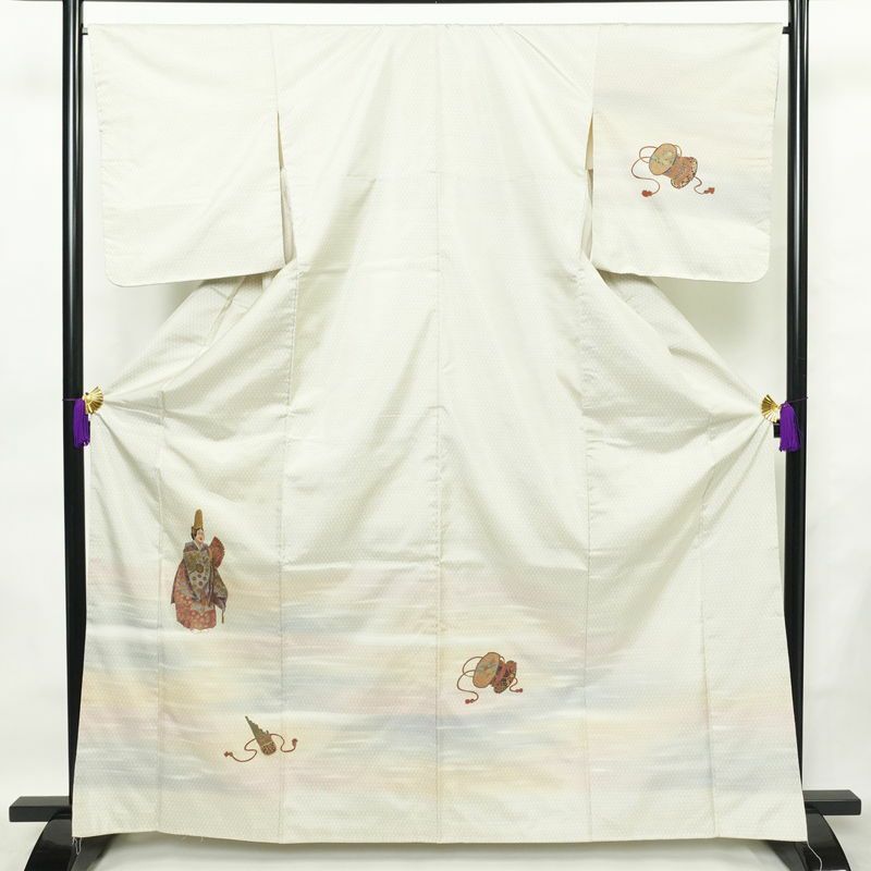 付け下げ 正絹 人物・動物柄 袷仕立て 身丈165.5cm 裄丈67cm 共八掛 金彩 フォーマル 着物 白_画像1