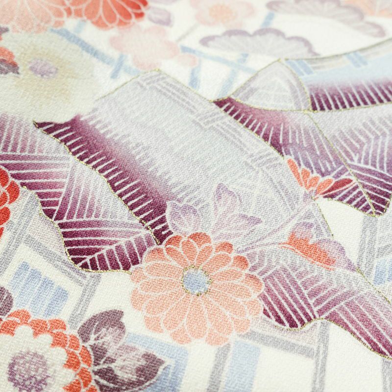 付け下げ 良品 しつけ糸付き 正絹 花柄 袷仕立て 身丈154.5cm 裄丈64cm フォーマル 着物 ピンク_画像7