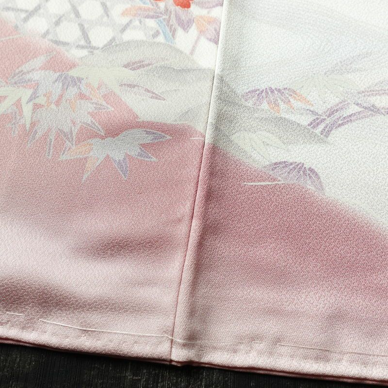 付け下げ 良品 しつけ糸付き 正絹 花柄 袷仕立て 身丈154.5cm 裄丈64cm フォーマル 着物 ピンク_画像12