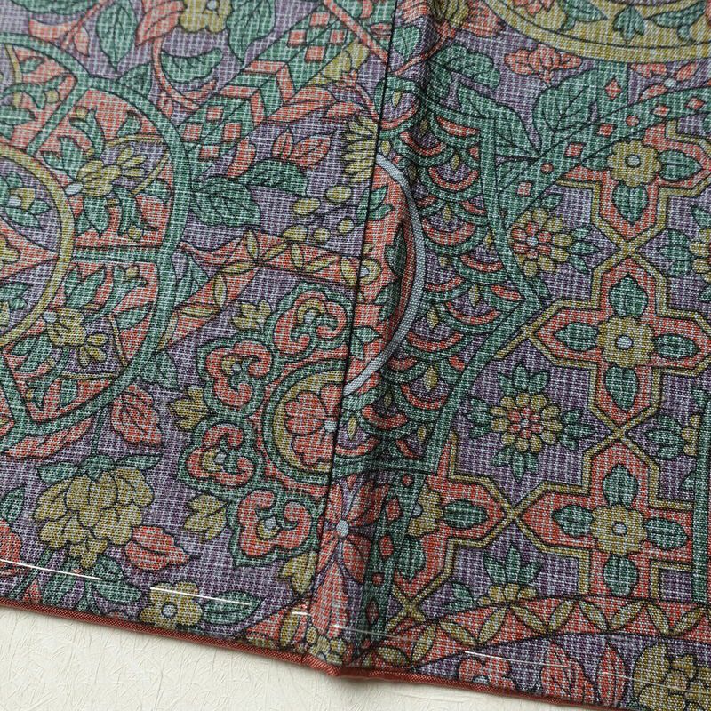 小紋 しつけ糸付き 紬地 正絹 木の葉・植物柄 袷仕立て 身丈159cm 裄丈65.5cm 着物 多色使い_画像11