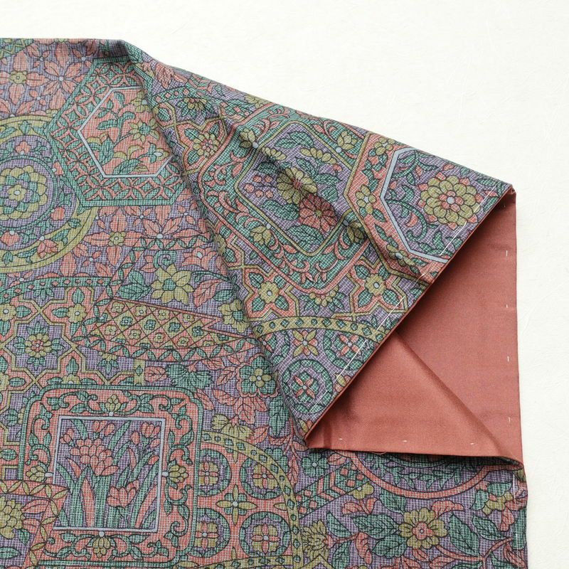 小紋 しつけ糸付き 紬地 正絹 木の葉・植物柄 袷仕立て 身丈159cm 裄丈65.5cm 着物 多色使い_画像14