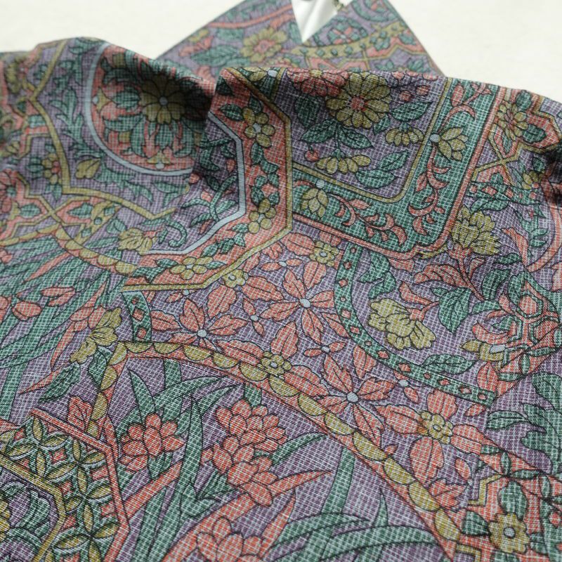 小紋 しつけ糸付き 紬地 正絹 木の葉・植物柄 袷仕立て 身丈159cm 裄丈65.5cm 着物 多色使い_画像17