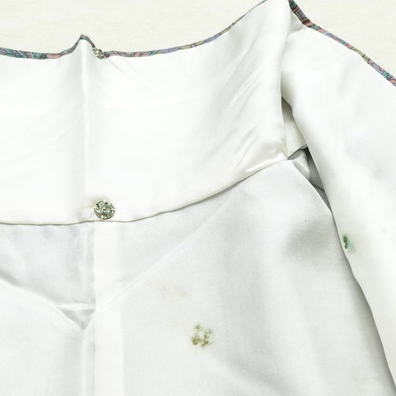 小紋 しつけ糸付き 紬地 正絹 木の葉・植物柄 袷仕立て 身丈159cm 裄丈65.5cm 着物 多色使い_画像19