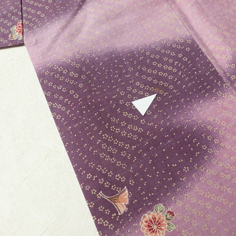 小紋 紬地 正絹 花柄 袷仕立て 身丈161.5cm 裄丈67cm 着物 紫・藤色_画像6